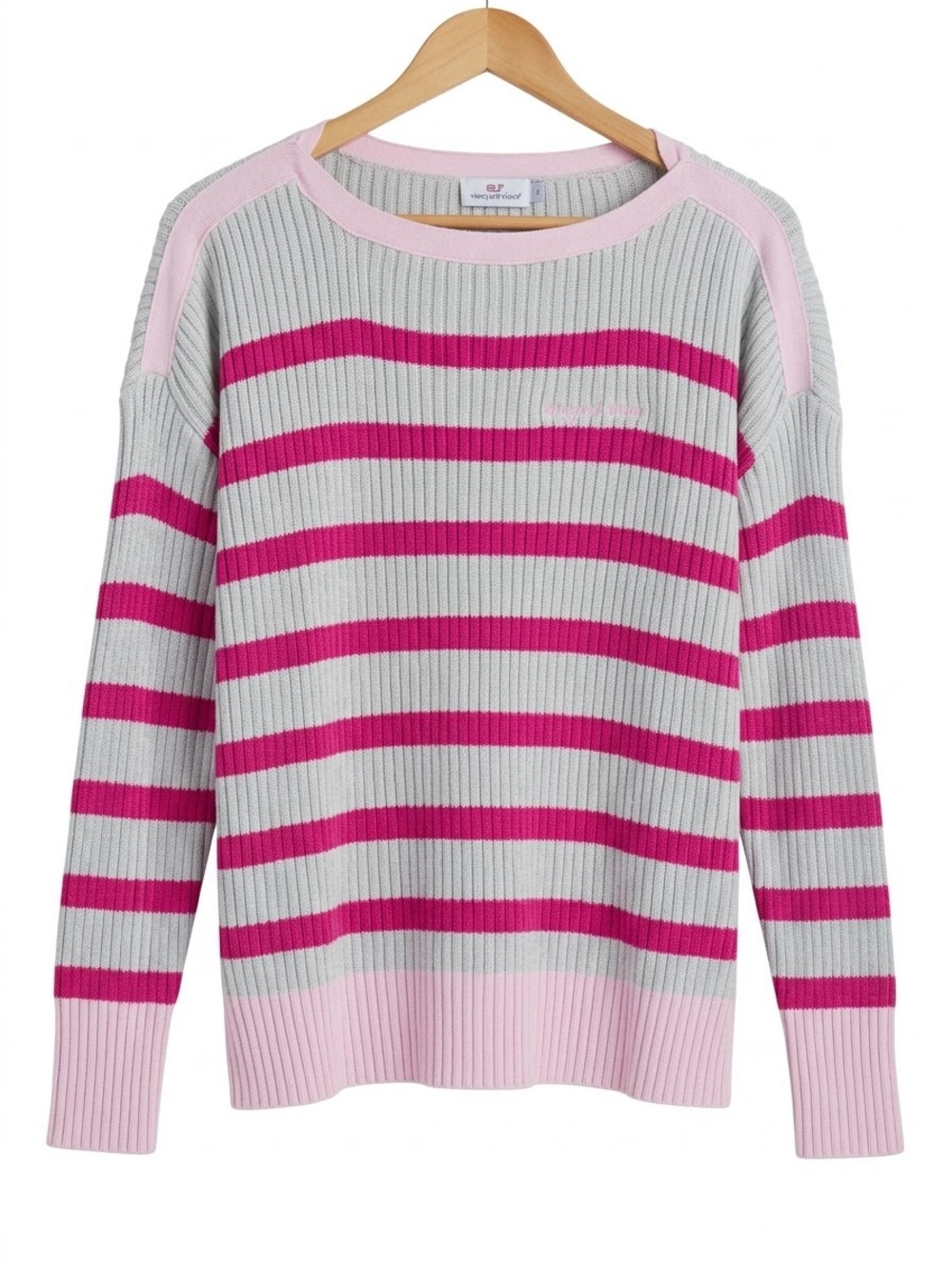 NEW Vineyard Vines Striped Boatneck Sweater - Light Gray & Pink Size S Women’s